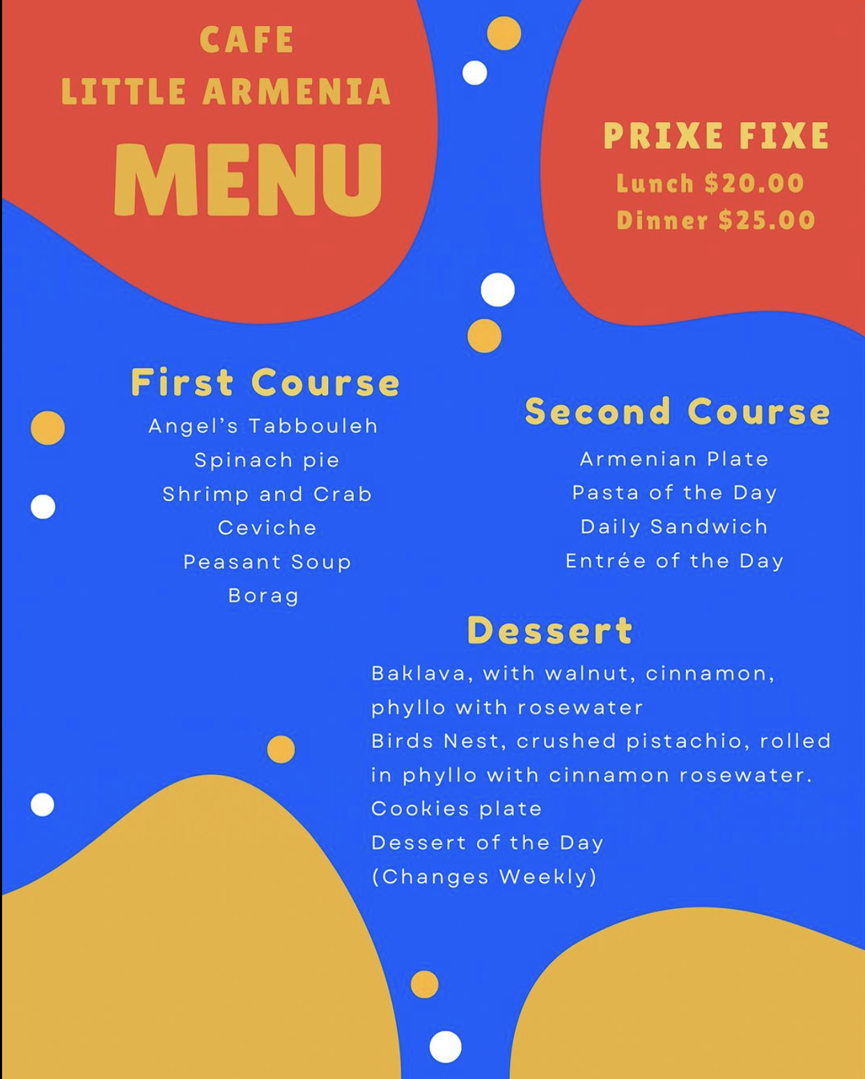 A sample 3 course food menu